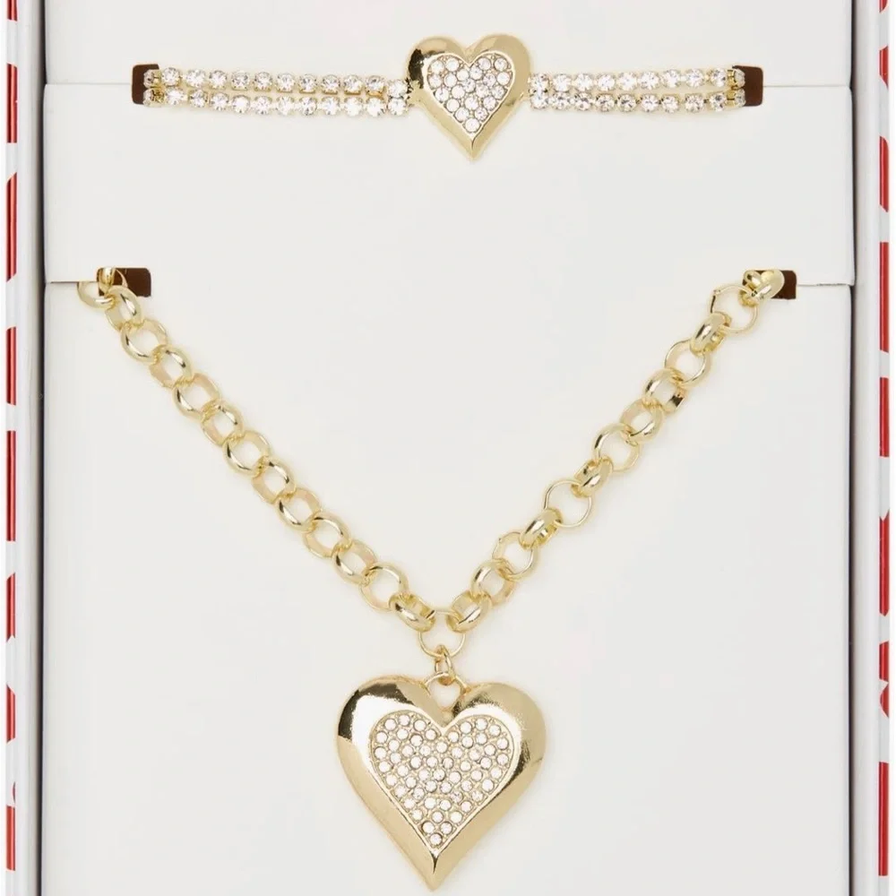BaubleBar Gold Heart Pendant Necklace and Bracelet Gift Set NIB